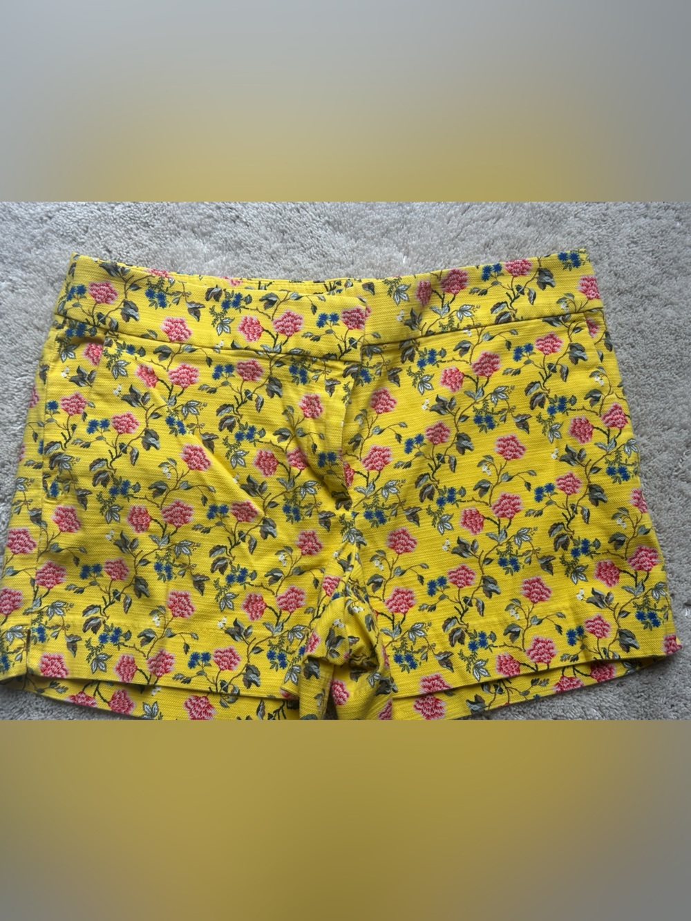 LOFT Yellow Floral Cotton Blend Shorts